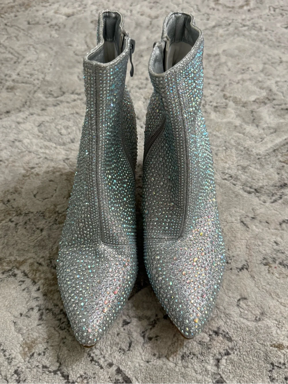 Women’s Sparkly Silver Rhinestone Ankle Boots Block Heel Pointed Toe